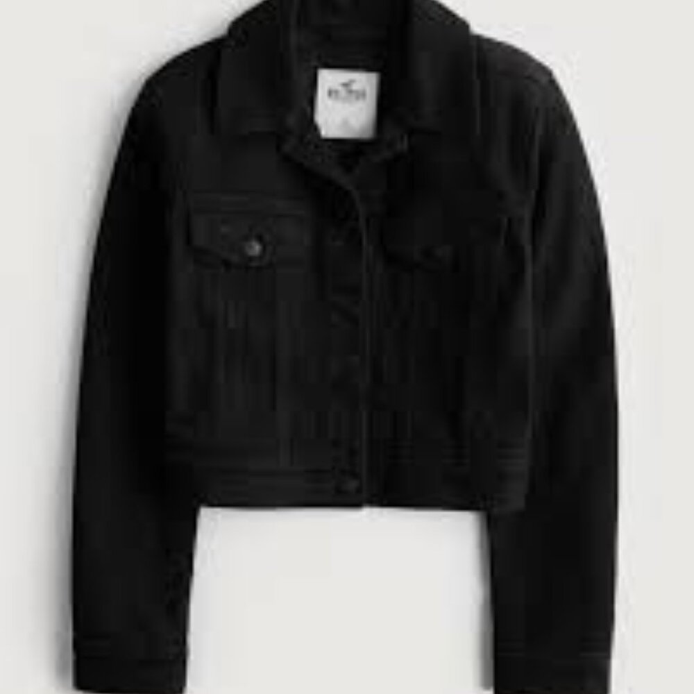 Hollister - Black Crop Denim Jean Jacket - Large